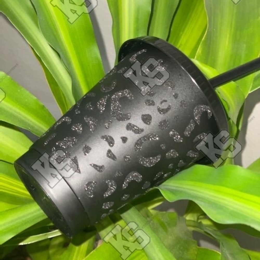Black Leopard Print Glitter‎ Cup